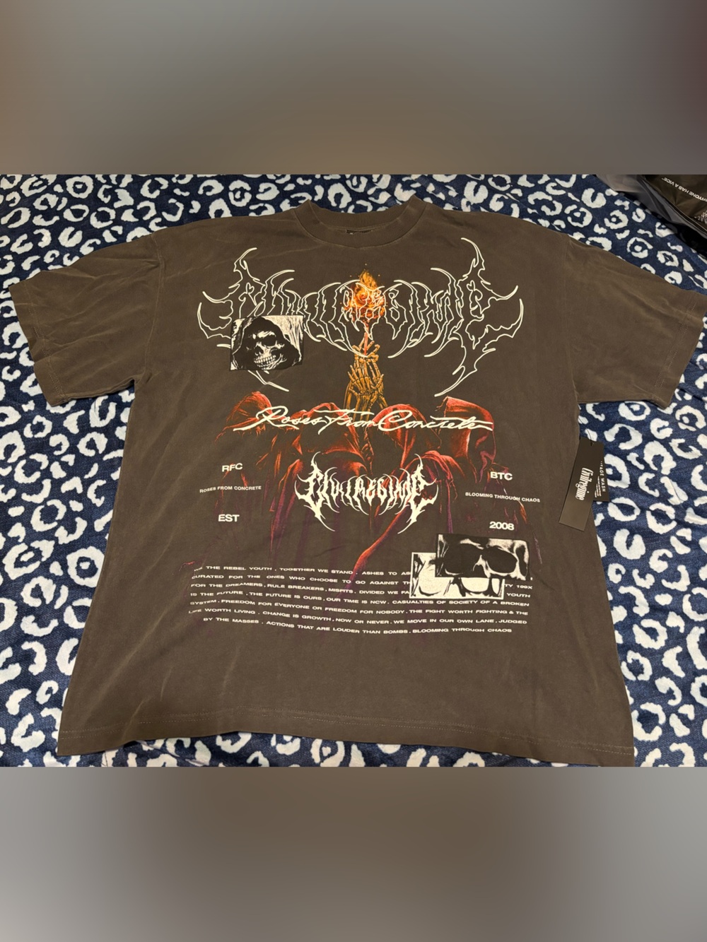 Civil regimeShort Sleeve Graphic Tee with Flame and Skull Motif